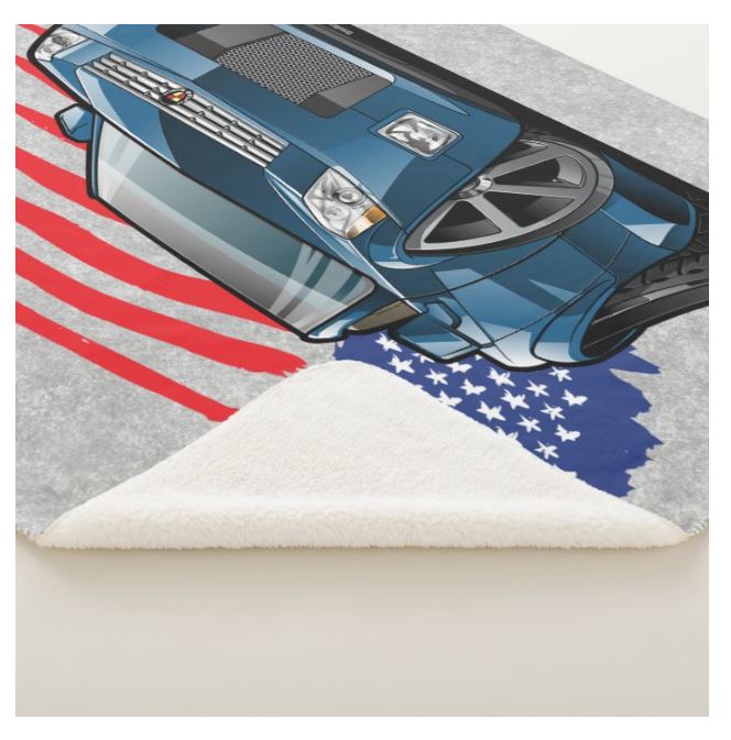 (CAD) XLR Convertible Luxury Model American Flag DigiRods Cartoon Car Series Sherpa Fleece Throw Blanket