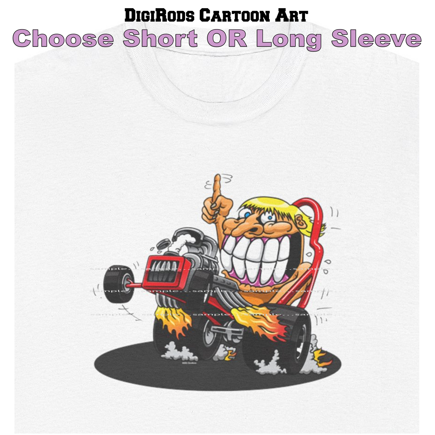 (*DigiToon) Mad Hot Rod Happy Chomper Speedster Fun Digital Graphic DigiRods Cartoon Car Series Short/Long Sleeve T Shirt