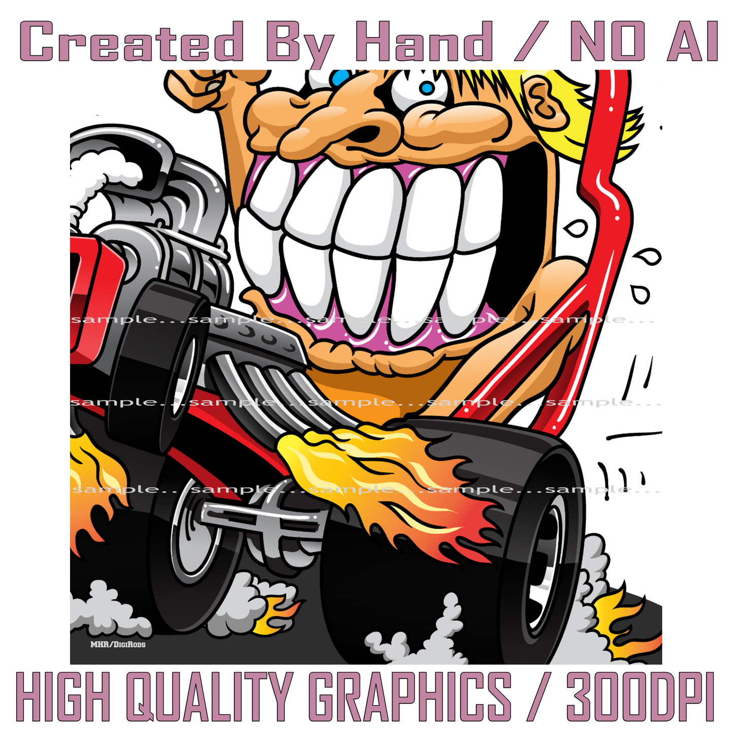 (*DigiToon) Mad Hot Rod Happy Chomper Speedster Fun Digital Graphic DigiRods Cartoon Car Series Short/Long Sleeve T Shirt