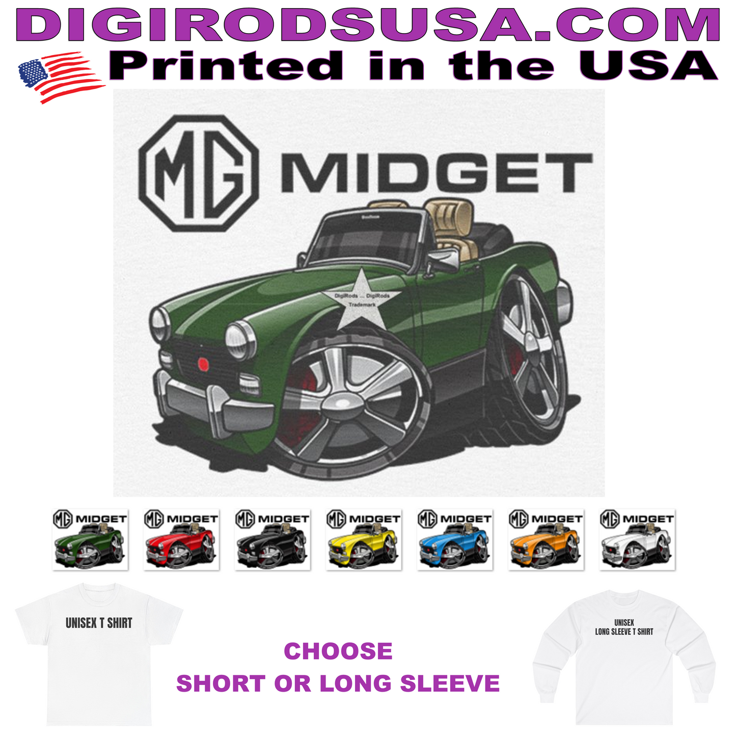 (MG) MG Midget British Convertible DigiRods Cartoon Car Graphics T Shirt
