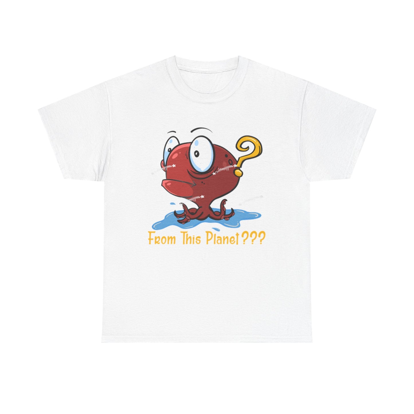 Octopus Origin Question ... From Outer Space? Caricature Cartoon T Shirt