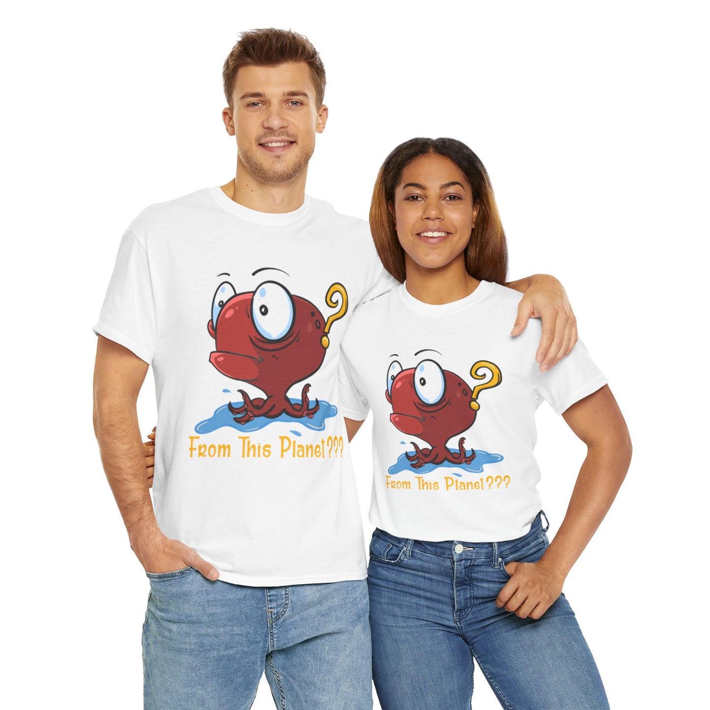 Octopus Origin Question ... From Outer Space? Caricature Cartoon T Shirt