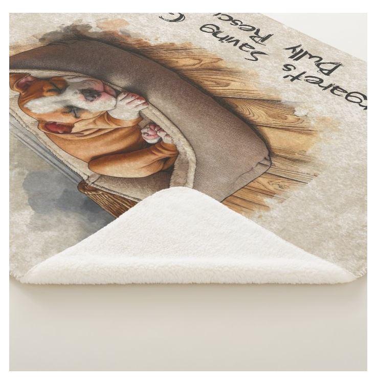MSGBR Bully Rescue Pitbull Dog Sleeping Puppy On Dog Bed #1 Brown Sherpa Fleece Throw Blanket
