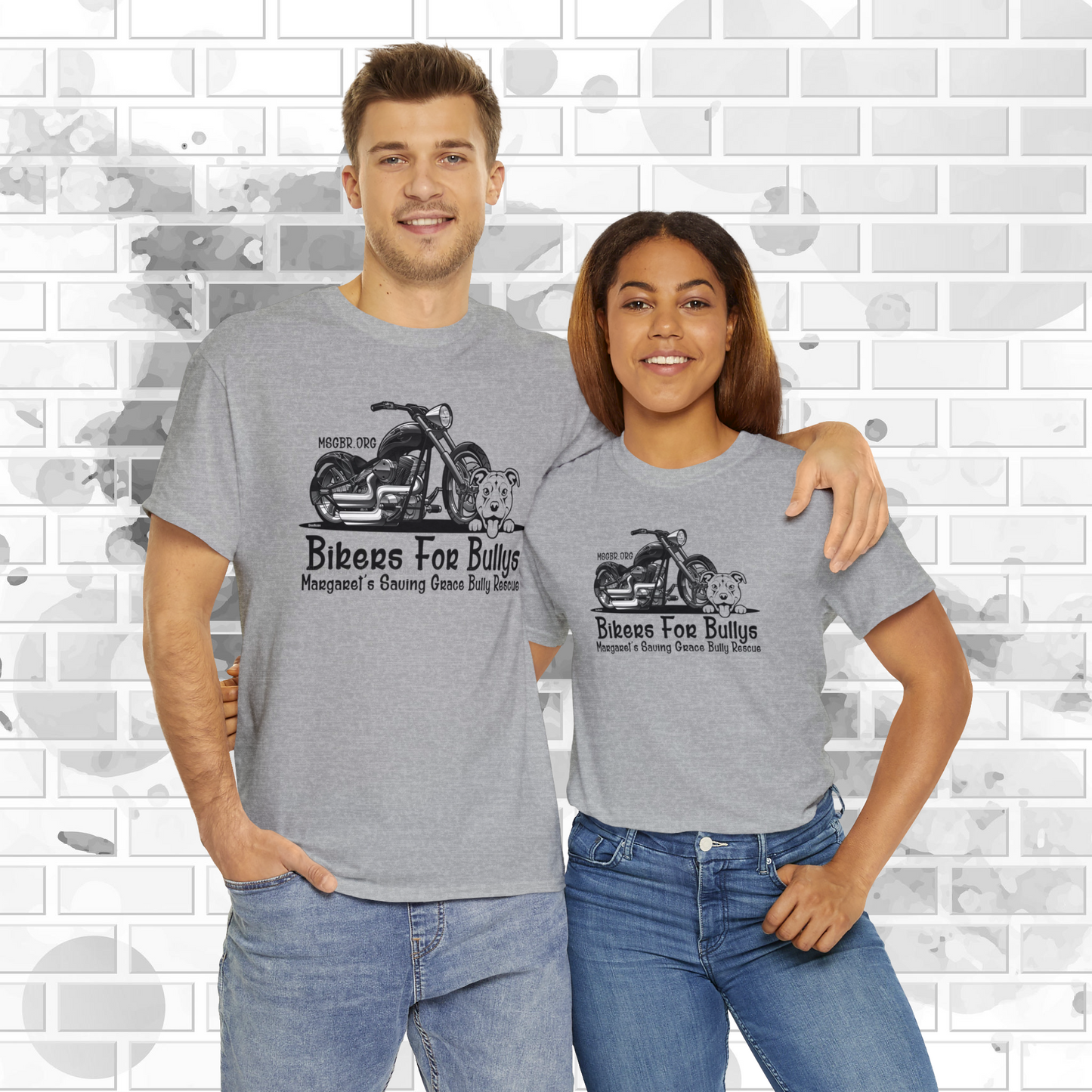 MSGBR Bully Rescue Pitbull Dog Breed Bikers For Bullys Gray T Shirt