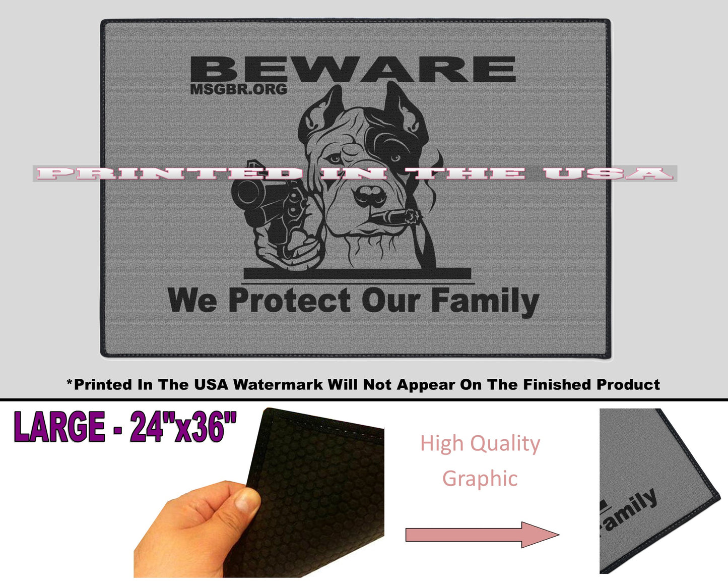 MSGBR Bully Rescue Pitbull Dog Breed Protect Our Family Gun Logo Doormat Door Mat Rug