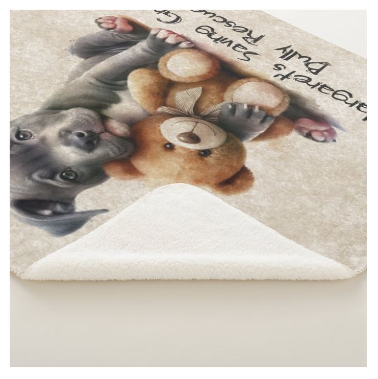 MSGBR Bully Rescue Pitbull Dog Puppy And Teddy Bear #1 Brown Sherpa Fleece Throw Blanket