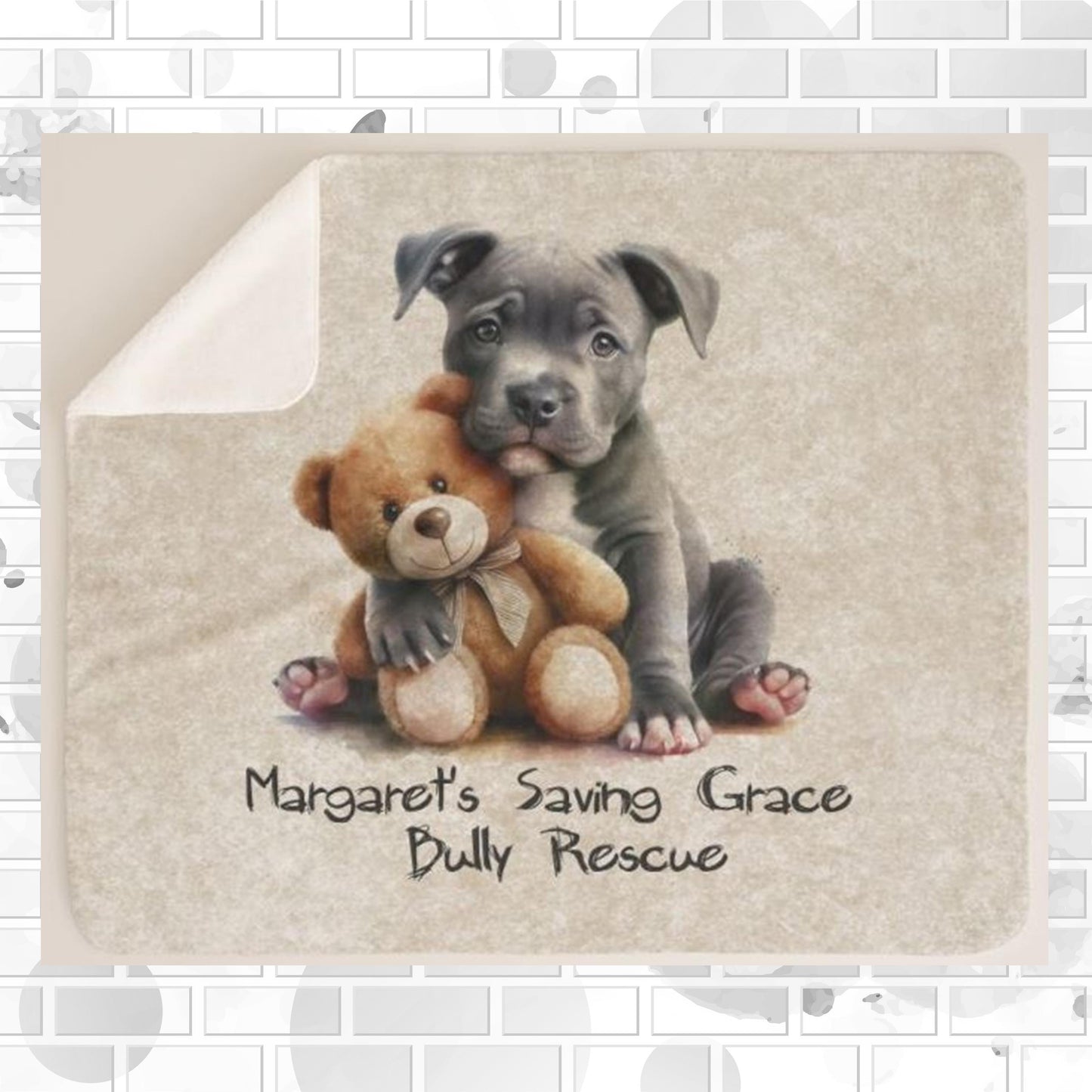 MSGBR Bully Rescue Pitbull Dog Puppy And Teddy Bear #1 Brown Sherpa Fleece Throw Blanket