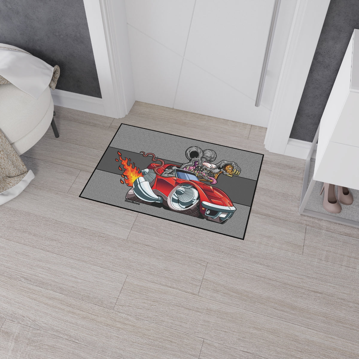 (*DigiToon) Rat Rod Racer Corvette C3 Flaming DigiRods Cartoon Car Series Doormat Door Mat Rug