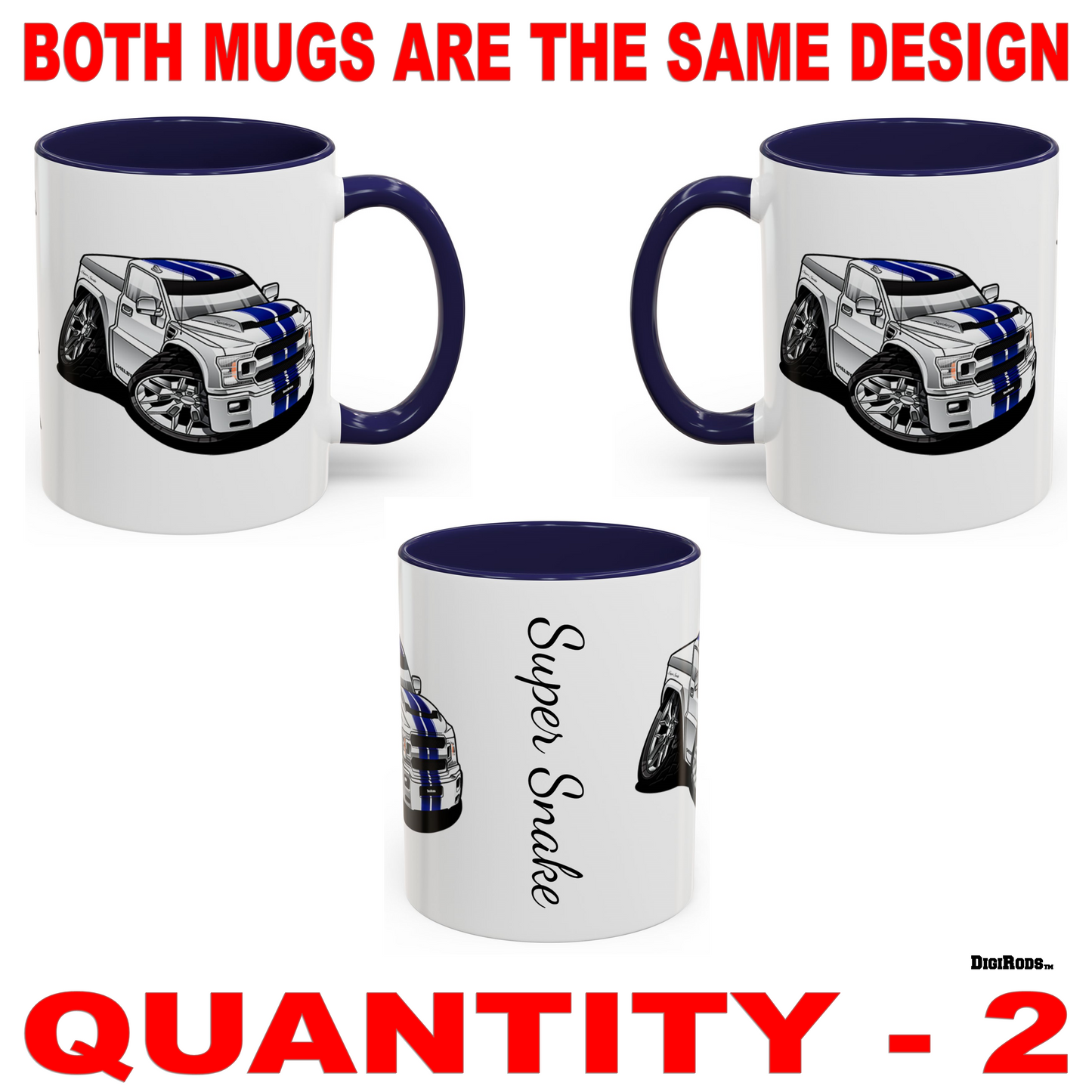 (FOR) Ford F-150 F Series F150 Truck Shelby Super Snake Model DigiRods Cartoon Car Graphic Art Coffee Cup Mug Set Of 2