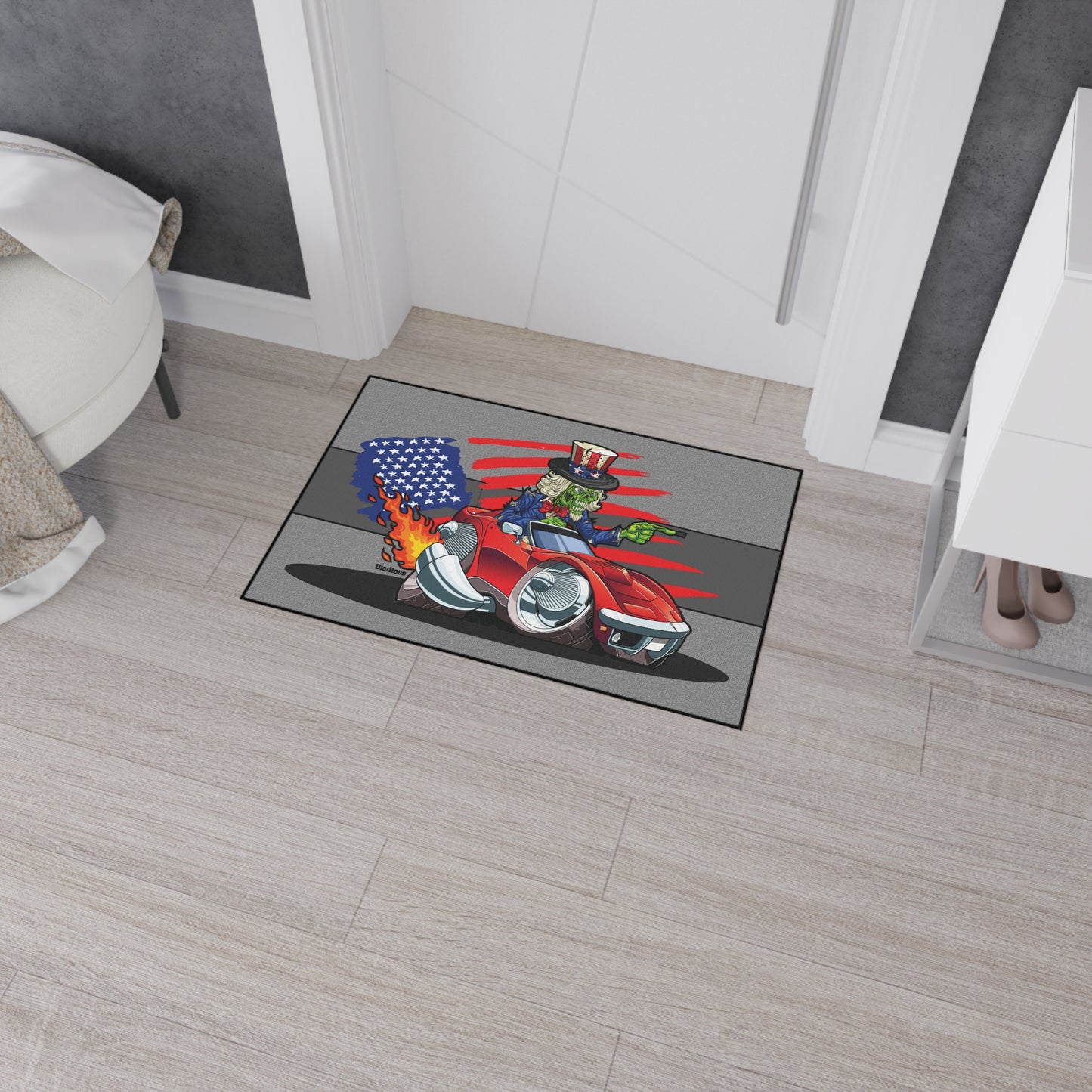(*DigiToon) Uncle Sam Patriotic Zombie Corvette C3 Hot Rod DigiRods Cartoon Car Series Doormat Door Mat Rug
