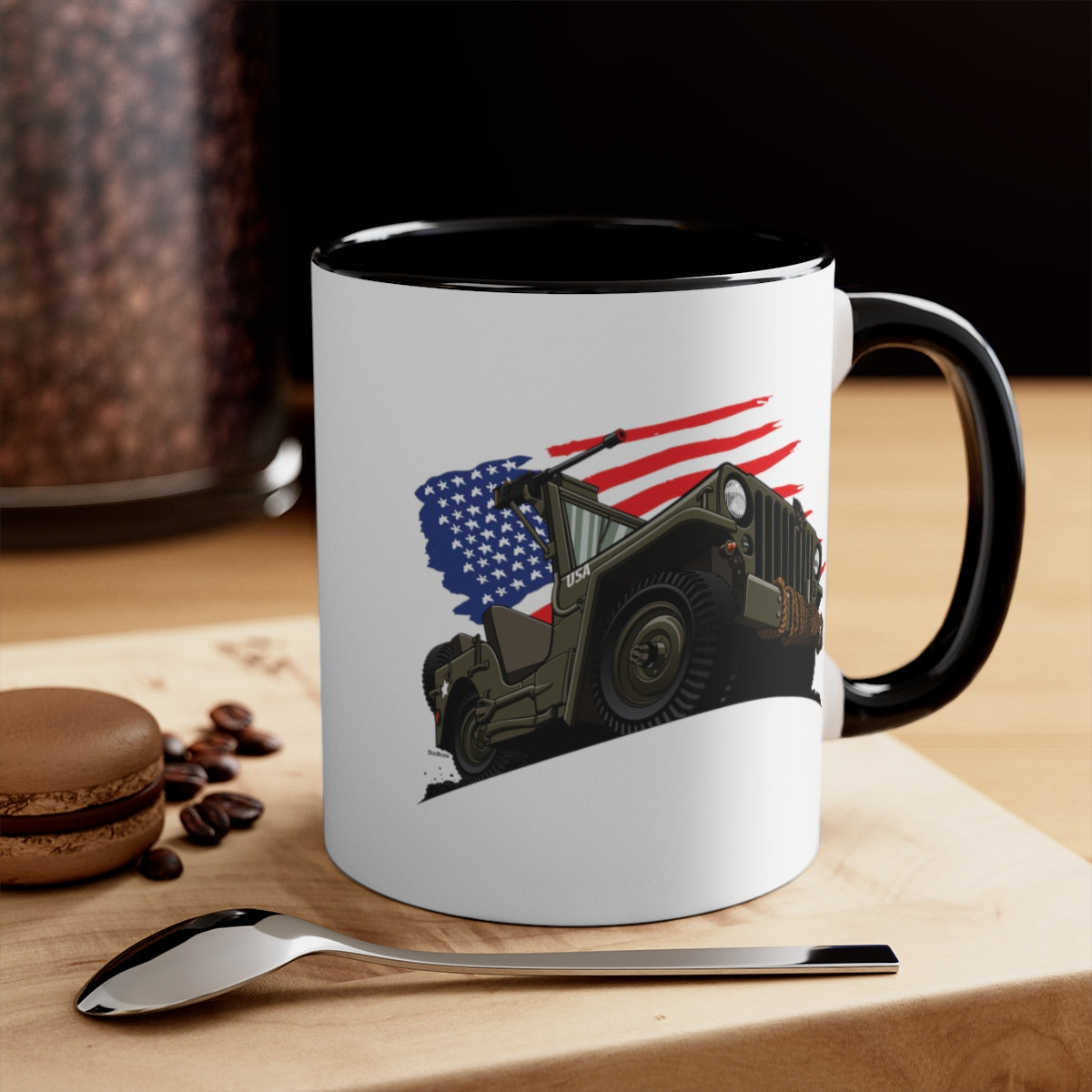 (SPE) Willys Vintage Army 4x4 Off Road Vehicle DigiRods Cartoon Car Coffee Cup Mug
