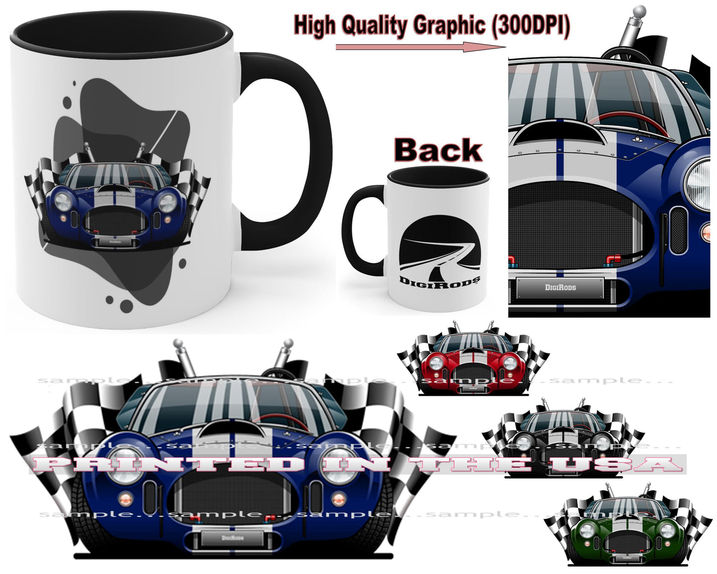 (AC) AC Shelby Cobra 427 Engine Vintage Race Car DigiRods Cartoon Car Coffee Cup Mug