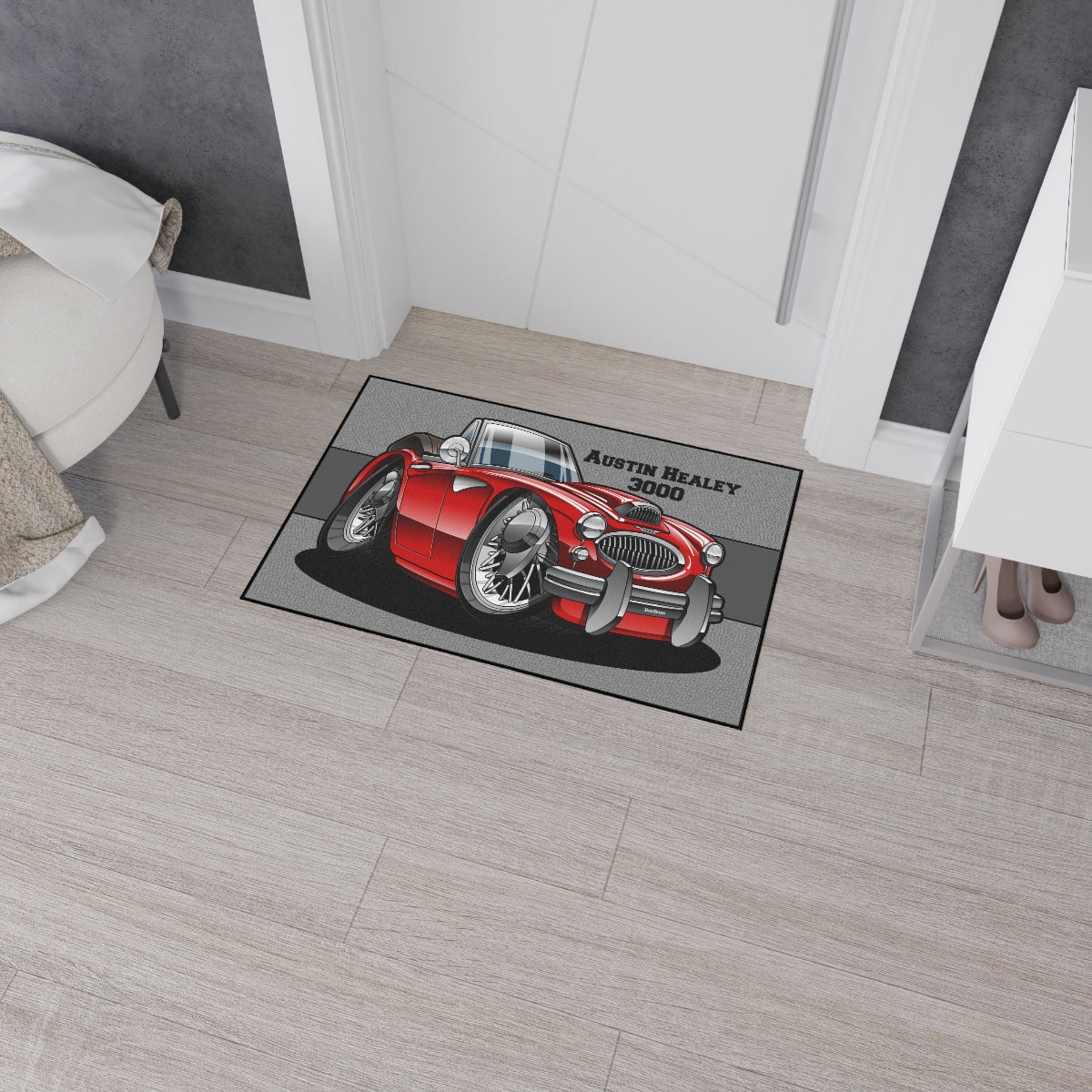 (AUS) Austin Healey 3000 Vintage British Convertible DigiRods Cartoon Car Doormat Door Mat Rug