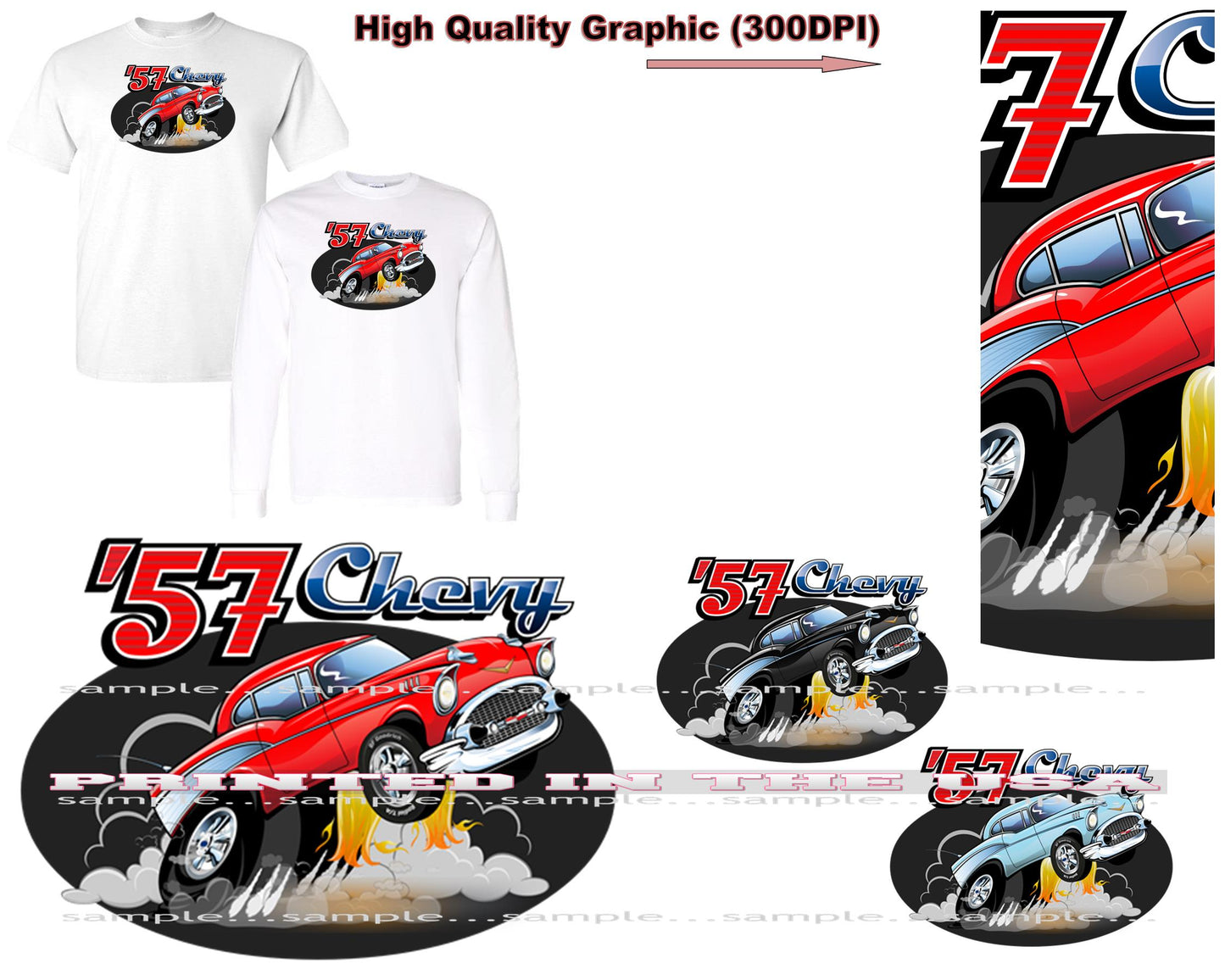 (CHE) Chevy Bel Air Belair Vintage 1957 Hot Rod Cartoon Car Art Short/Long Sleeve T Shirt