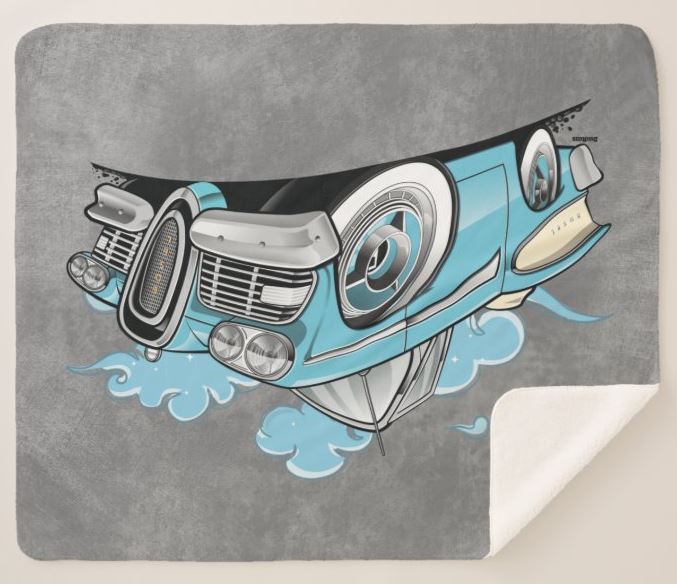 (EDS) Edsel 1958 Vintage Convertible Pacer Road Model DigiRods Cartoon Car Sherpa Fleece Throw Blanket