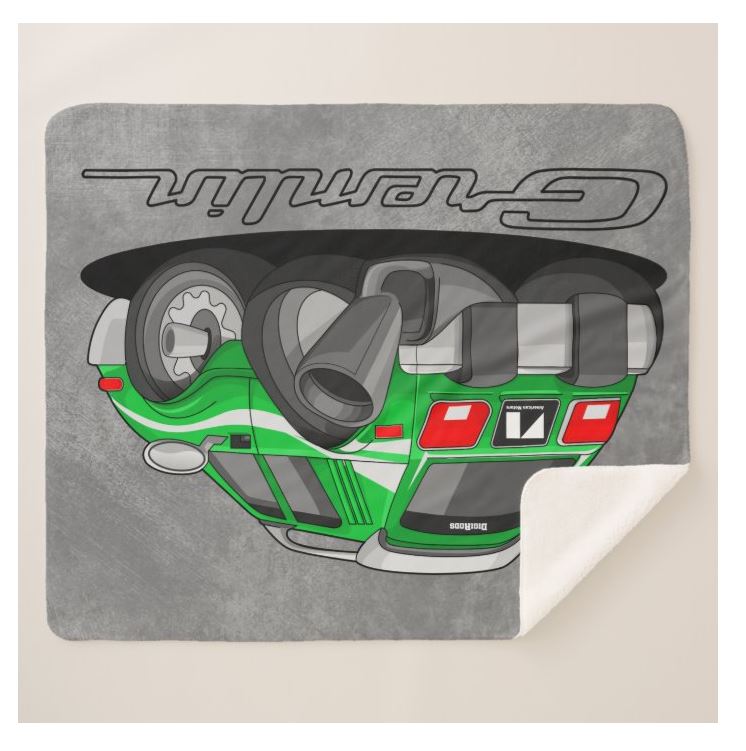 (AMC) AMC American Motors Gremlin Vintage Model DigiRods Cartoon Car Sherpa Fleece Throw Blanket