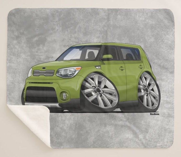 (KIA) Kia Soul Popular Compact Model DigiRods Cartoon Car Sherpa Fleece Throw Blanket