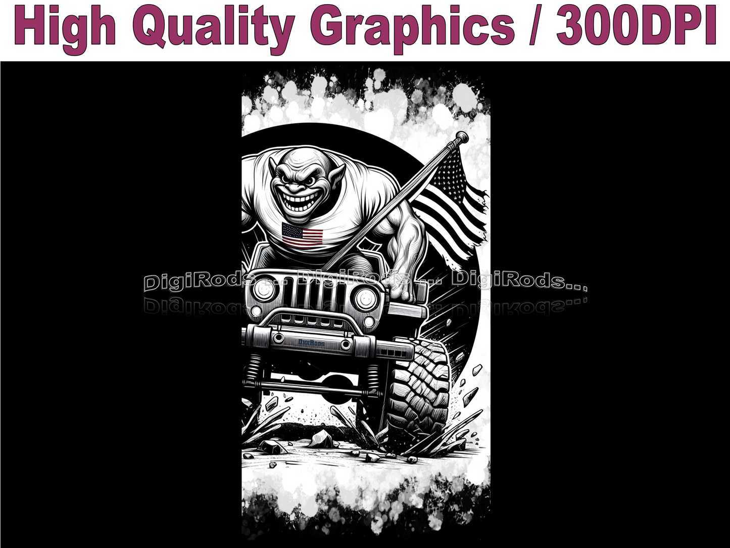 (JEE) 4x4 Off Road All Amercan Ugly Troll Trail Ride DigiRods Cartoon Car Graphics