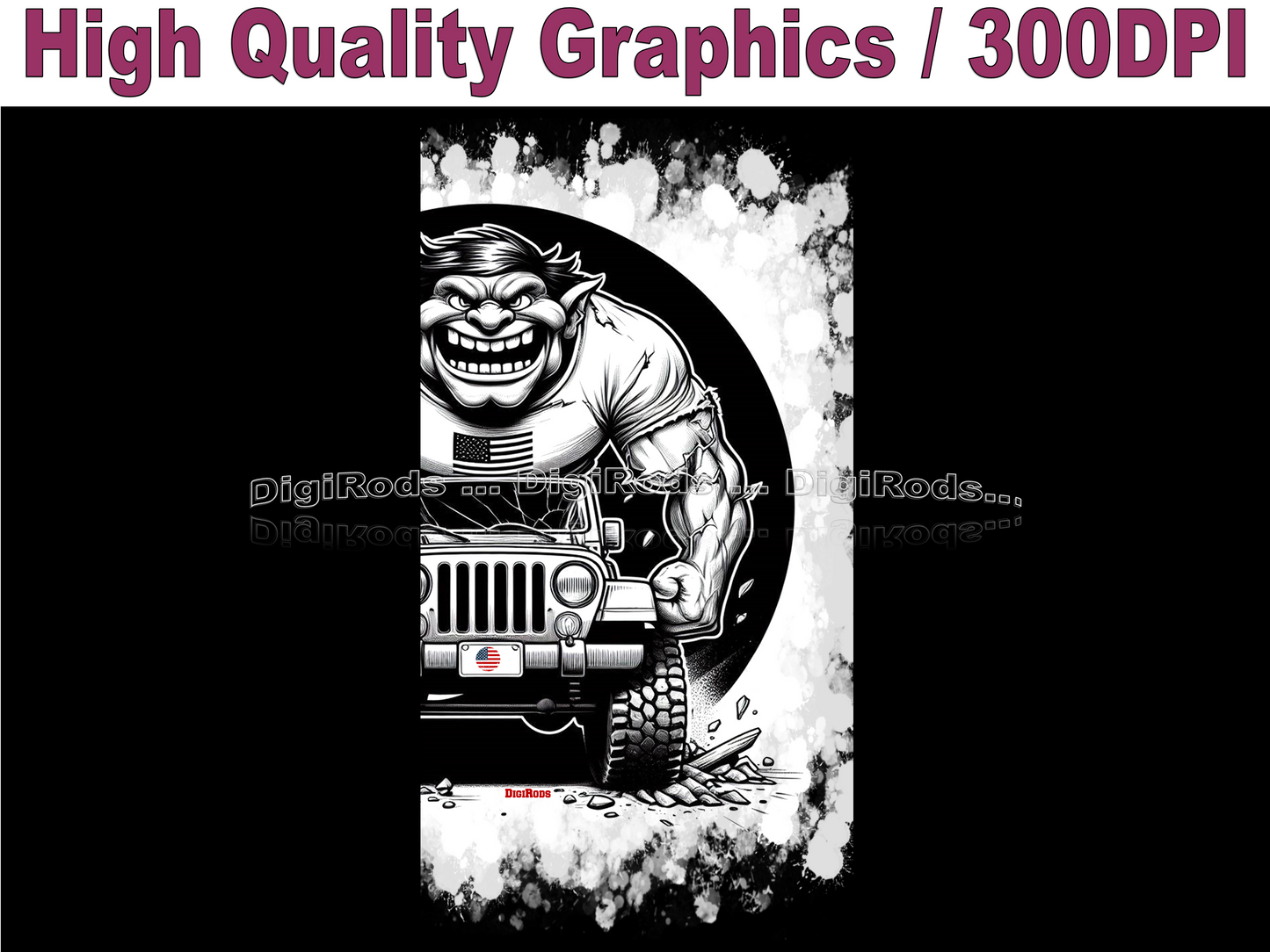 (JEE) 4x4 Off Road Troll Dude USA Trail Ride DigiRods Cartoon Car Graphics