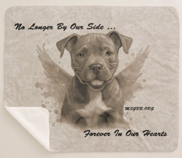 MSGBR Bully Rescue Pitbull Dog Blue Memory Angel Forever In Our Hearts Brown Sherpa Fleece Throw Blanket