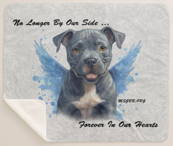 MSGBR Bully Rescue Pitbull Dog Blue Memory Angel Forever In Our Hearts Gray Sherpa Fleece Throw Blanket