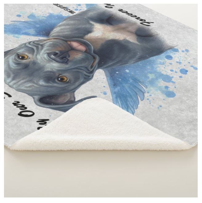 MSGBR Bully Rescue Pitbull Dog Blue Memory Angel Forever In Our Hearts Gray Sherpa Fleece Throw Blanket