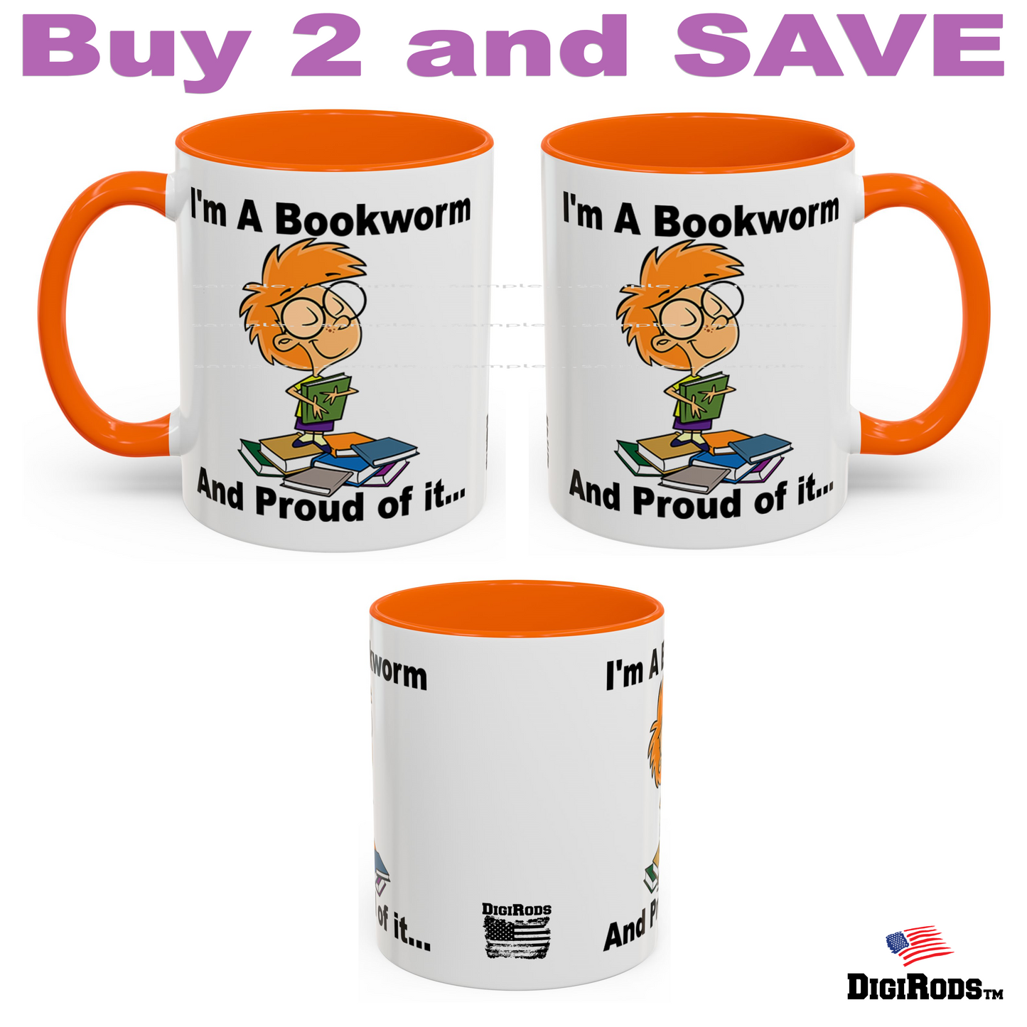 (RON) I'm A Bookworm And Proud Of It Ron's Fun Cartoon Graphic Art Two Tone Coffee Cup Mug