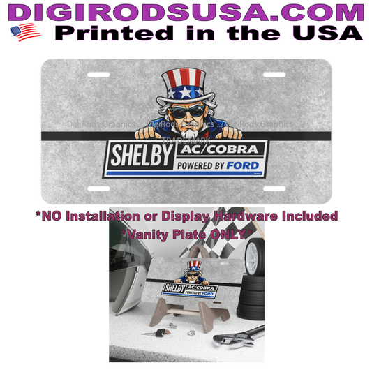 (AC) AC Shelby Cobra 427 Uncle Sam Powered By Ford DigiRods Cartoon Car Logo Vanity License Plate
