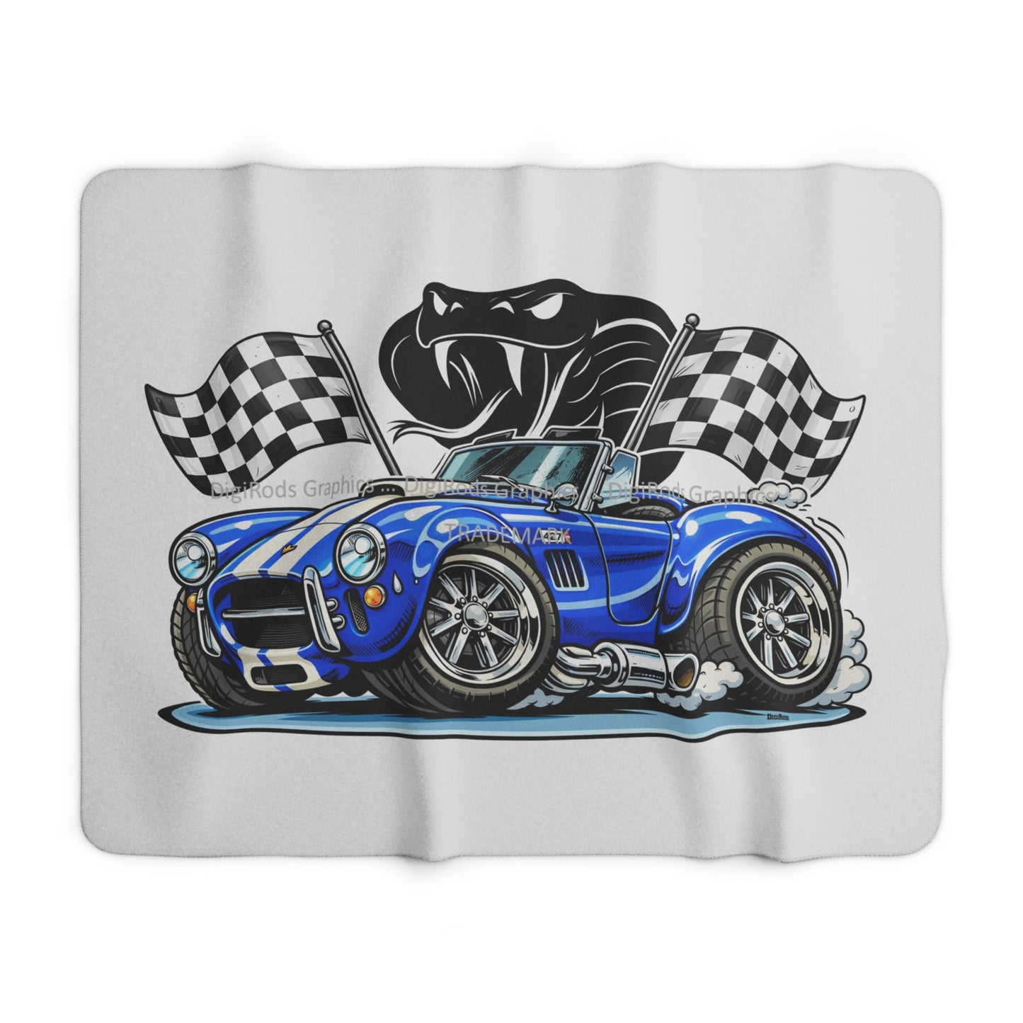 (AC) AC Shelby Cobra 427 Model Snake Attack DigiRods Cartoon Car Sherpa Fleece Blanket