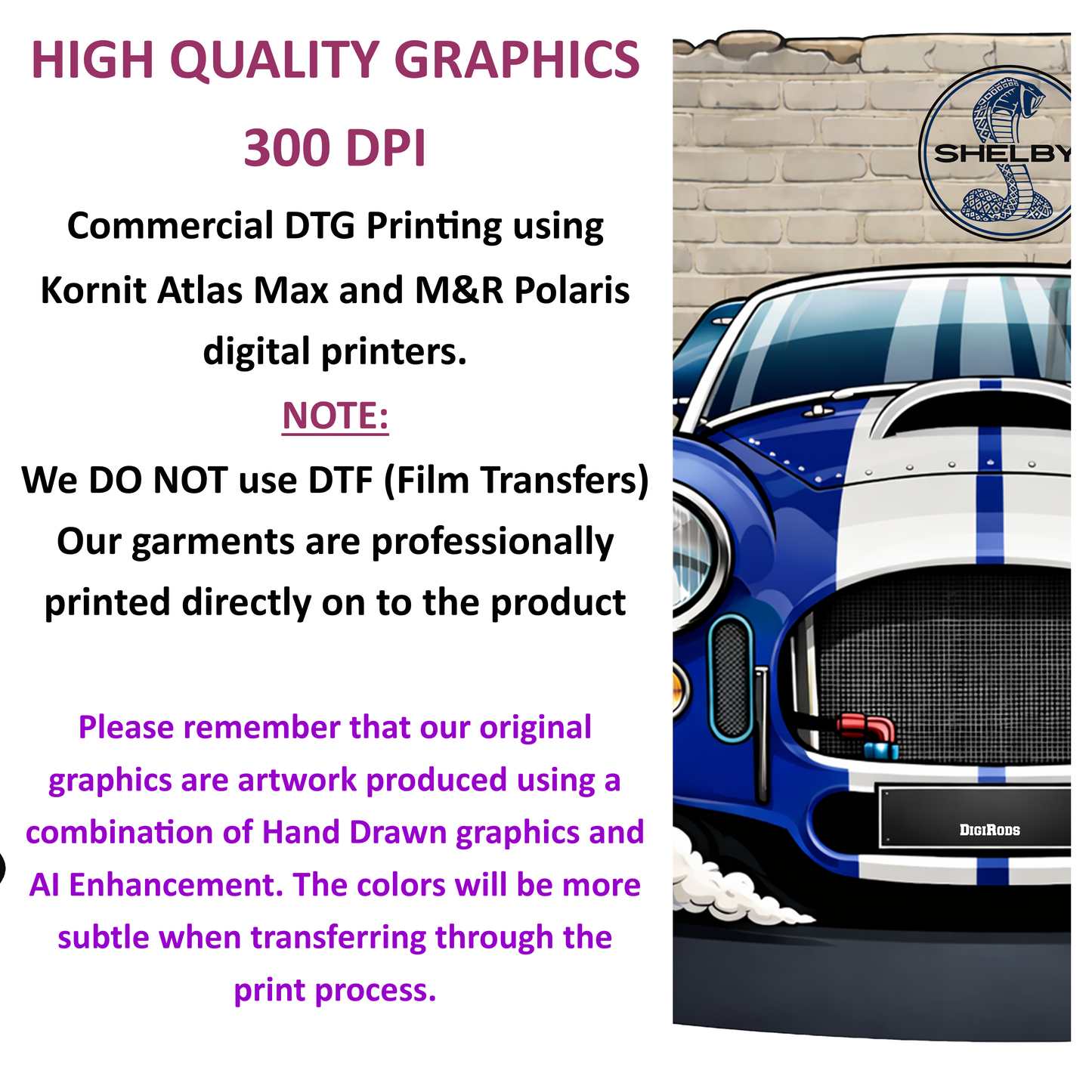 (AC) AC Shelby Cobra 427 Model Brick Wall Background DigiRods Cartoon Car T Shirt