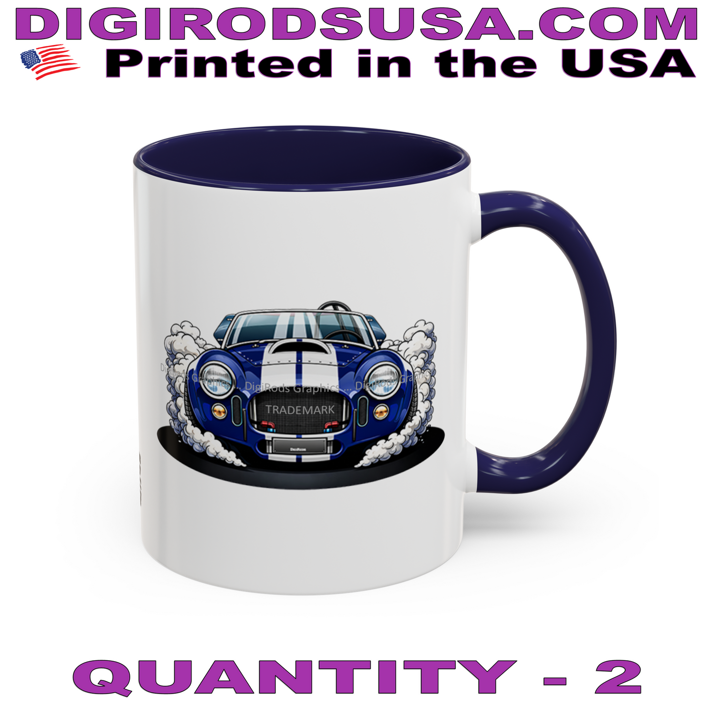 (AC) AC Shelby Cobra 427 Model Smokin' Forward DigiRods Cartoon Car Graphic Art Coffee Cup Mug Set Of 2