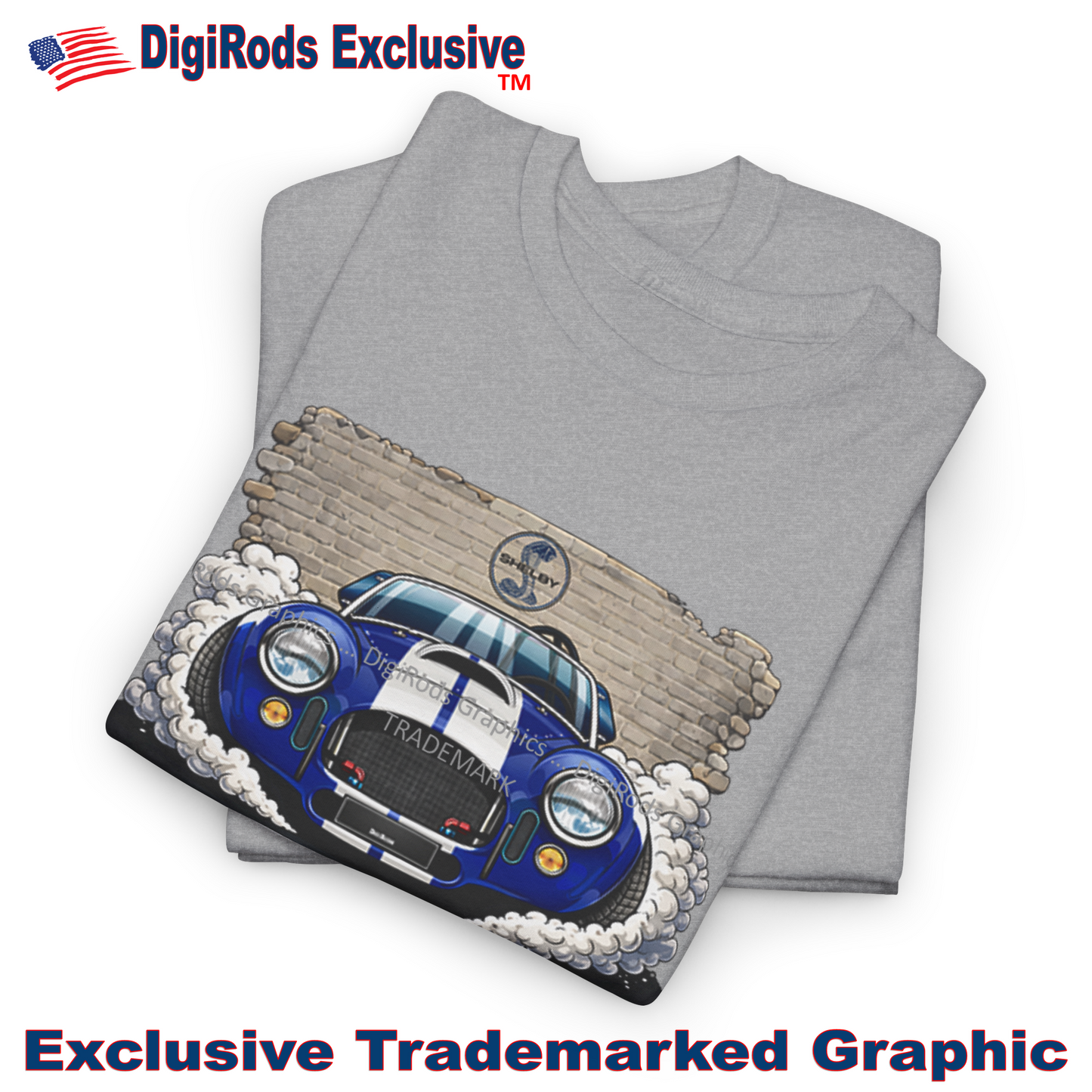 (AC) AC Shelby Cobra 427 Model Brick Wall Background DigiRods Cartoon Car T Shirt