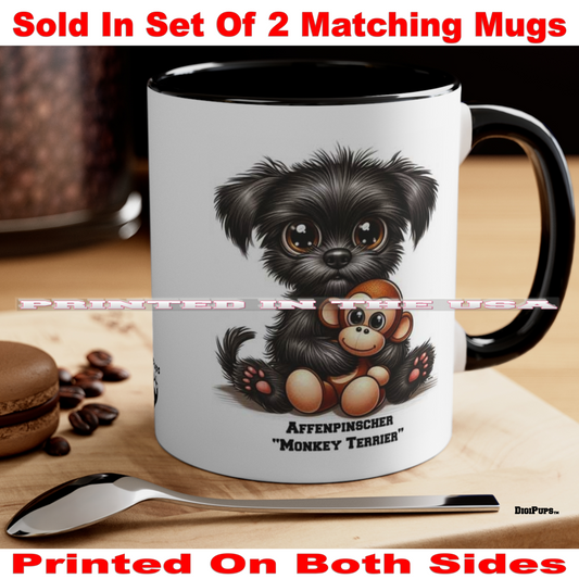 Affenpinscher *DigiPups Dog Breed Monkey Terrier Puppy Stuffed Monkey Hug Cartoon Graphic Art Coffee Cup Mug Set Of 2