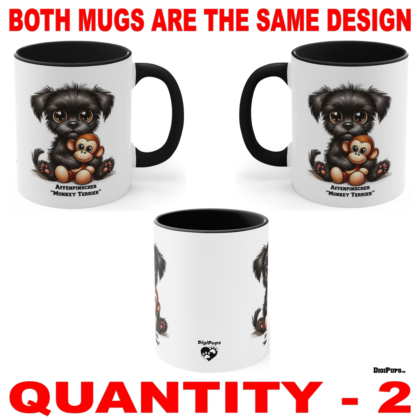 Affenpinscher *DigiPups Dog Breed Monkey Terrier Puppy Stuffed Monkey Hug Cartoon Graphic Art Coffee Cup Mug Set Of 2