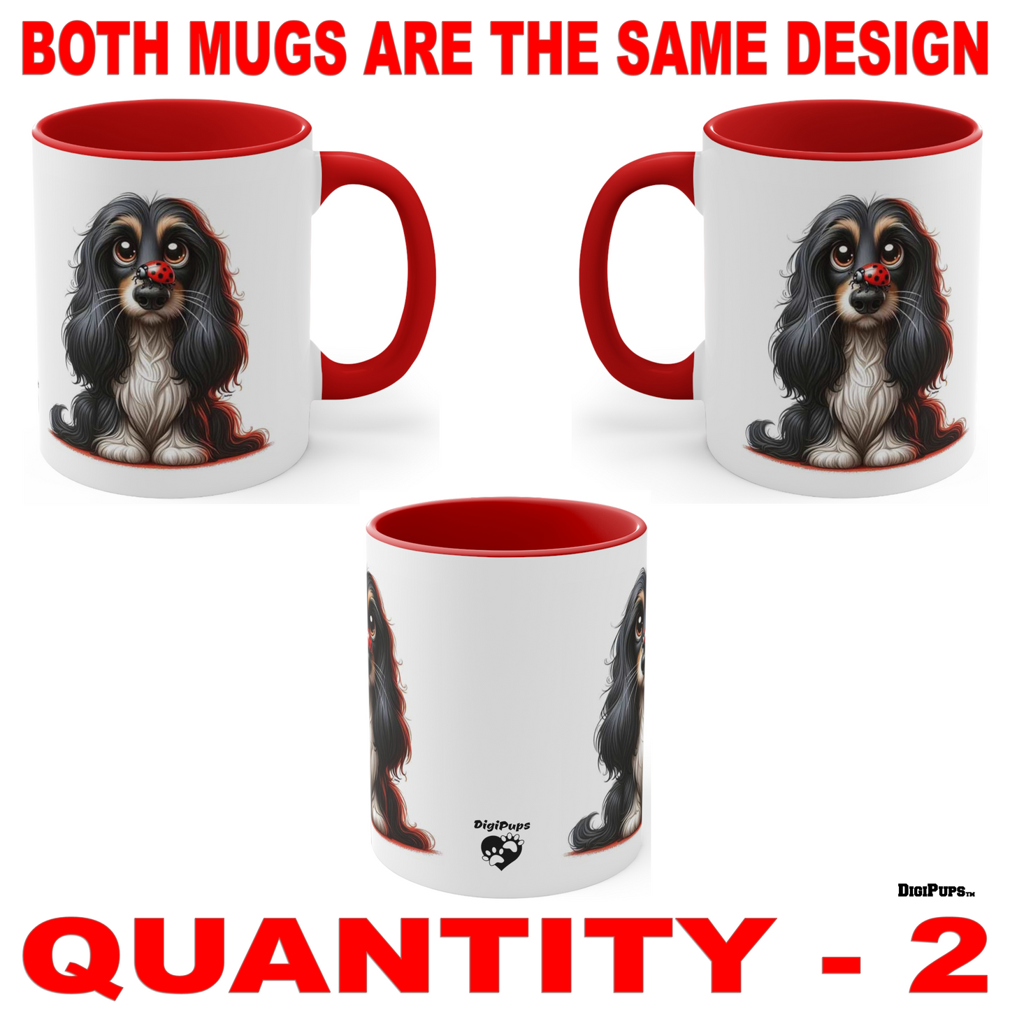 Afghan Hound *DigiPups Dog Breed Red Ladybug On Nose Cartoon Graphic Art Coffee Cup Mug Set Of 2