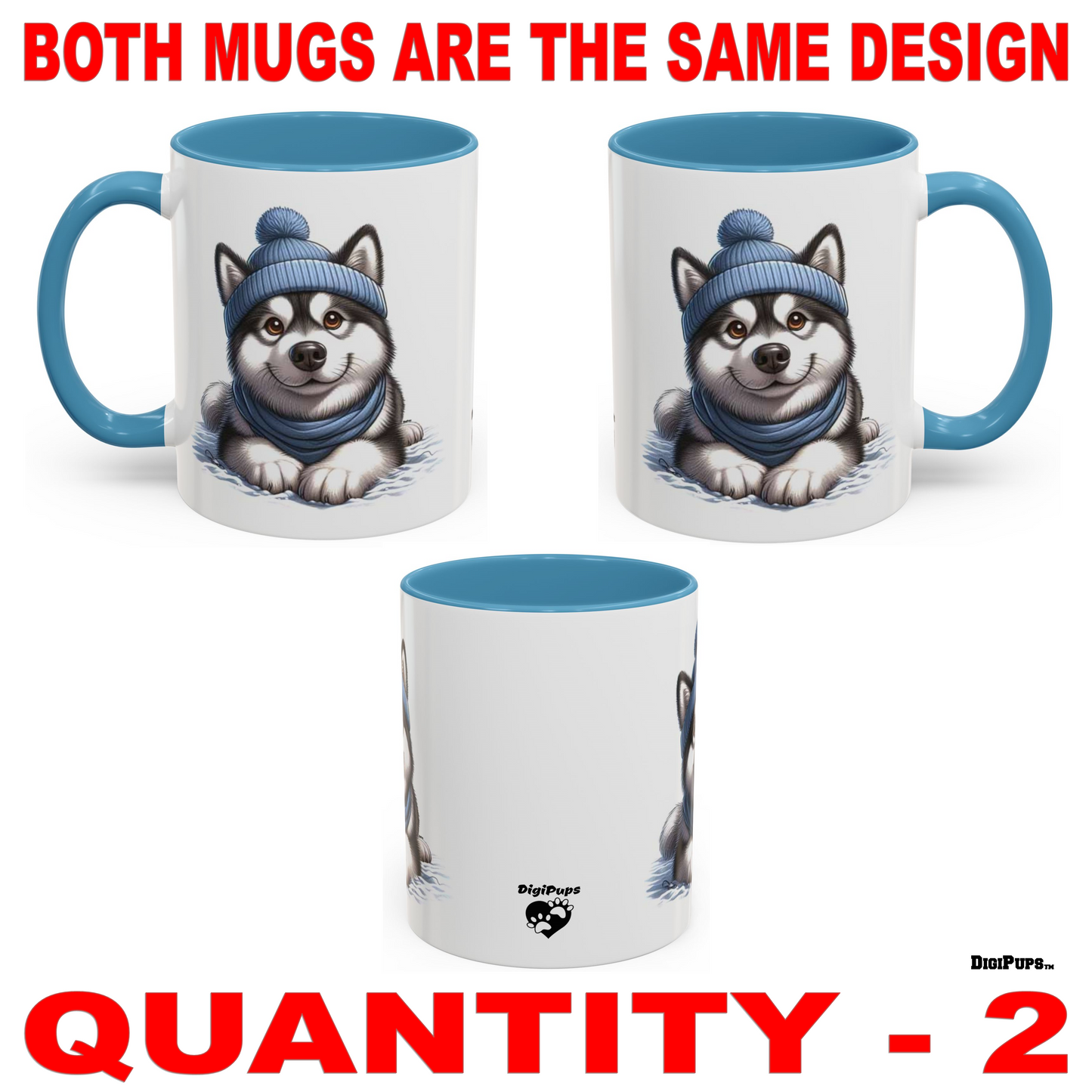 Alaskan Malamute *DigiPups Dog Breed Snow Storm Blues Cartoon Graphic Art Coffee Cup Mug Set Of 2