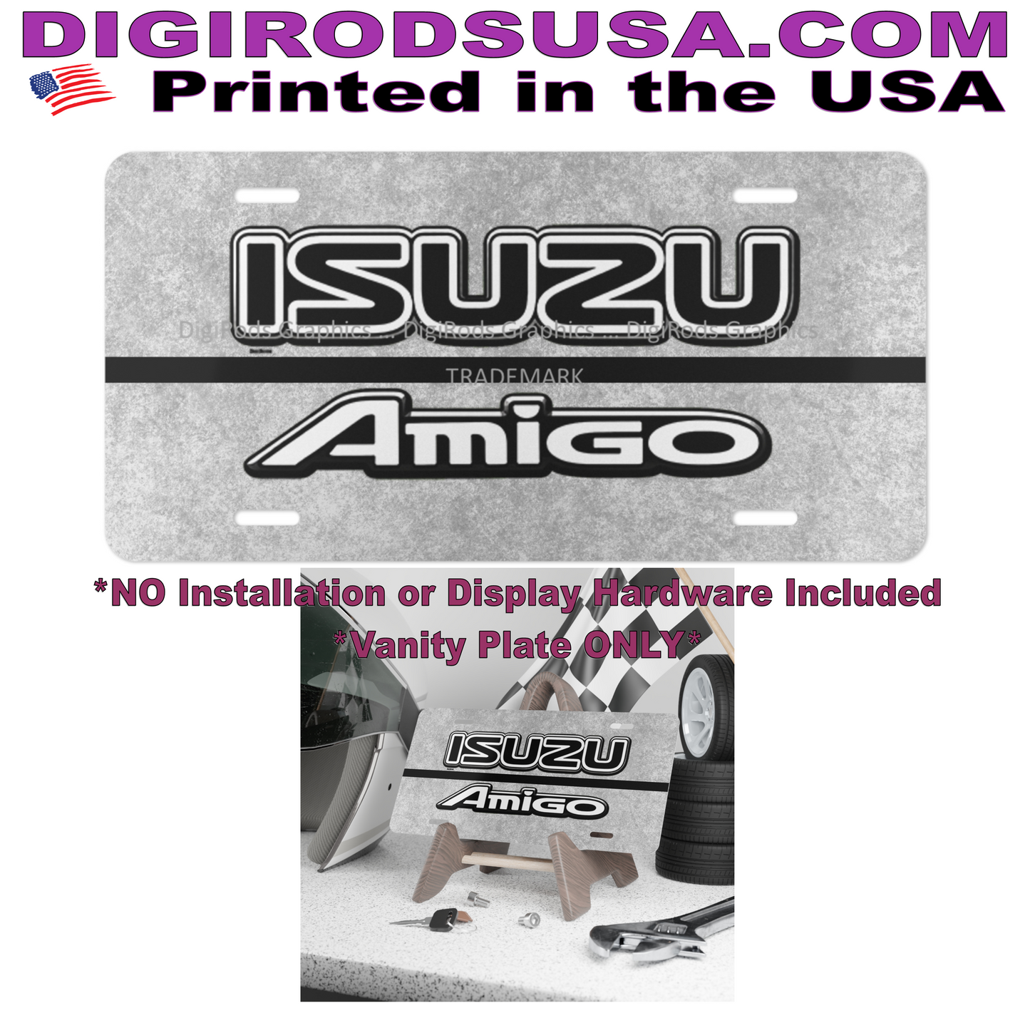 (ISU) Isuzu Amigo Model All Letters DigiRods Cartoon Car Logo Vanity License Plate