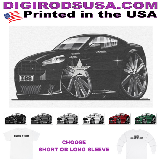 (AST) Aston Martin DB9 Exotic British Model DigiRods Cartoon Car Graphics T Shirt