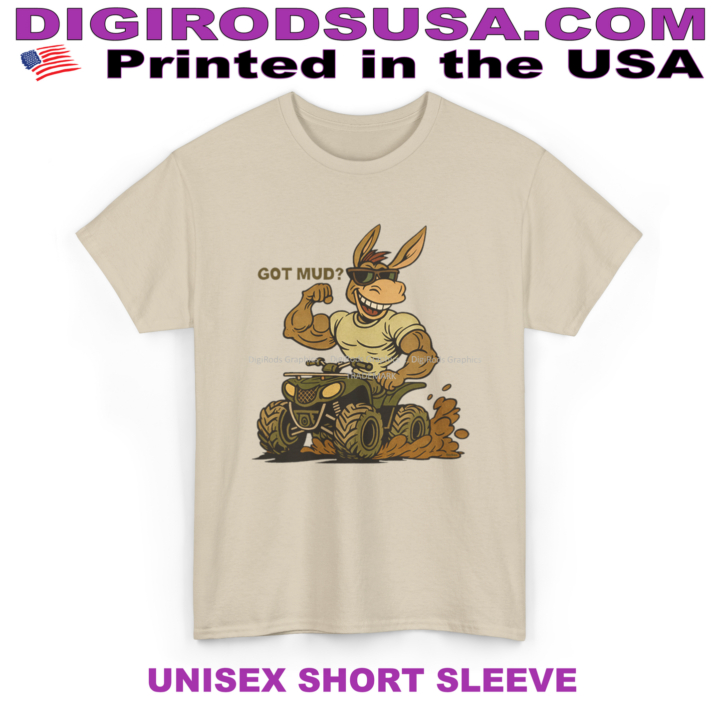 ATV Quad 4 Wheeler Donkey Rider Got Mud? #2 DigiRods Cartoon Car Tan T Shirt