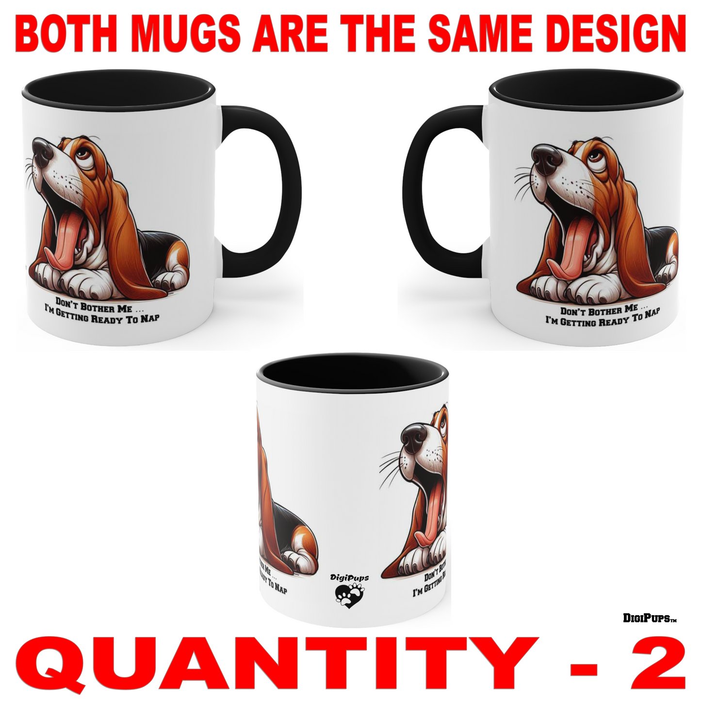 Basset Hound *DigiPups Dog Breed Nap Time Cartoon Graphic Art Coffee Cup Mug Set Of 2