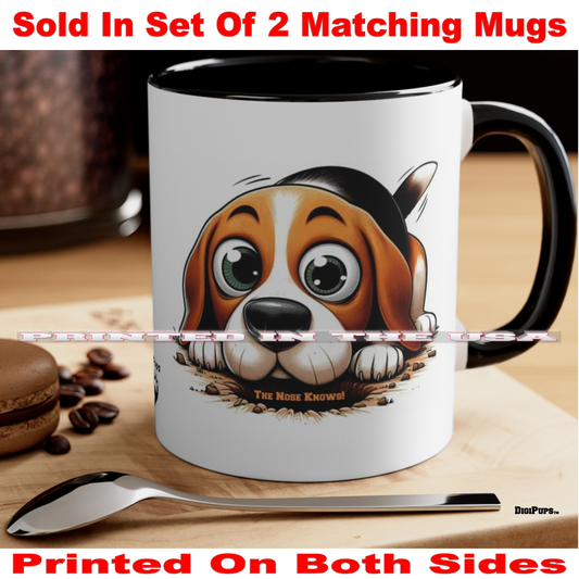 Beagle *DigiPups Dog Breed The Nose Knows Cartoon Graphic Art Coffee Cup Mug Set Of 2