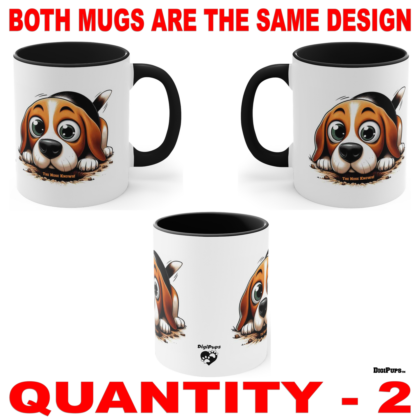 Beagle *DigiPups Dog Breed The Nose Knows Cartoon Graphic Art Coffee Cup Mug Set Of 2