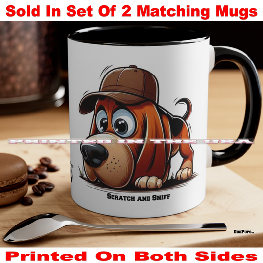Bloodhound *DigiPups Dog Breed Scratch And Sniff Smelling Cartoon Graphic Art Coffee Cup Mug Set Of 2