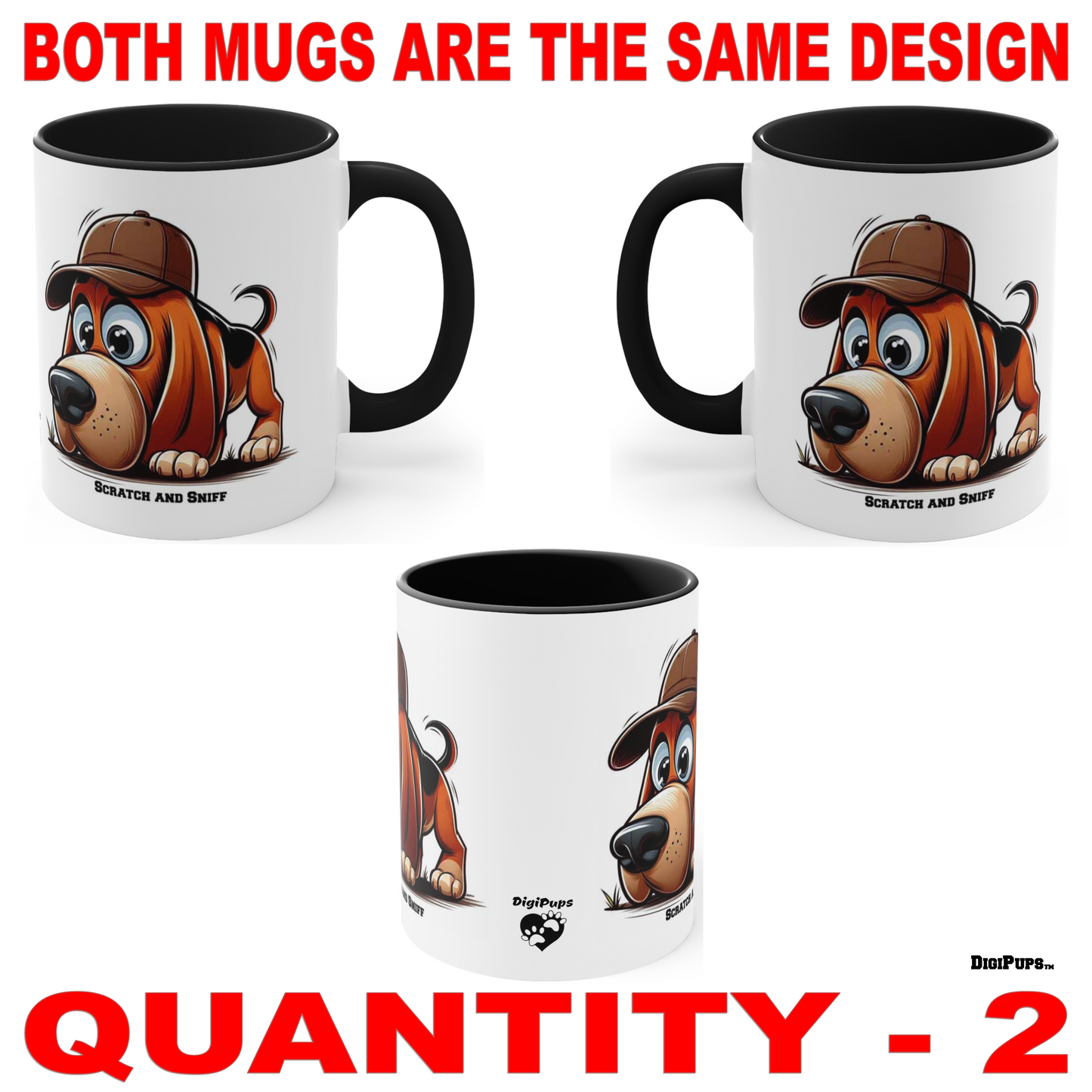 Bloodhound *DigiPups Dog Breed Scratch And Sniff Smelling Cartoon Graphic Art Coffee Cup Mug Set Of 2