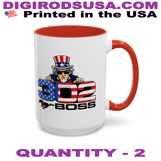 (FOR) Mustang Boss 302 Model Uncle Sam DigiRods Cartoon Car Logo Art Coffee Cup Mug Set Of 2 (Copy) (Copy) (Copy)
