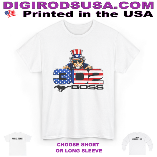 (FOR) Mustang Boss 302 Model Uncle Sam DigiRods Cartoon Car Logo T Shirt