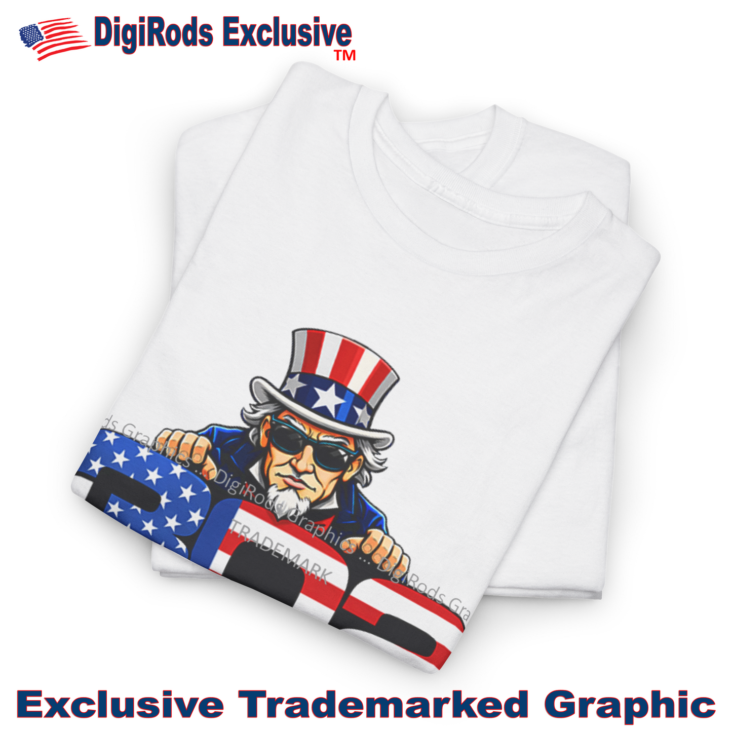 (FOR) Mustang Boss 302 Model Uncle Sam DigiRods Cartoon Car Logo T Shirt