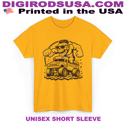 Zombie Crazy Hot Rod School Bus Driver DigiRods Cartoon Car Gold T Shirt