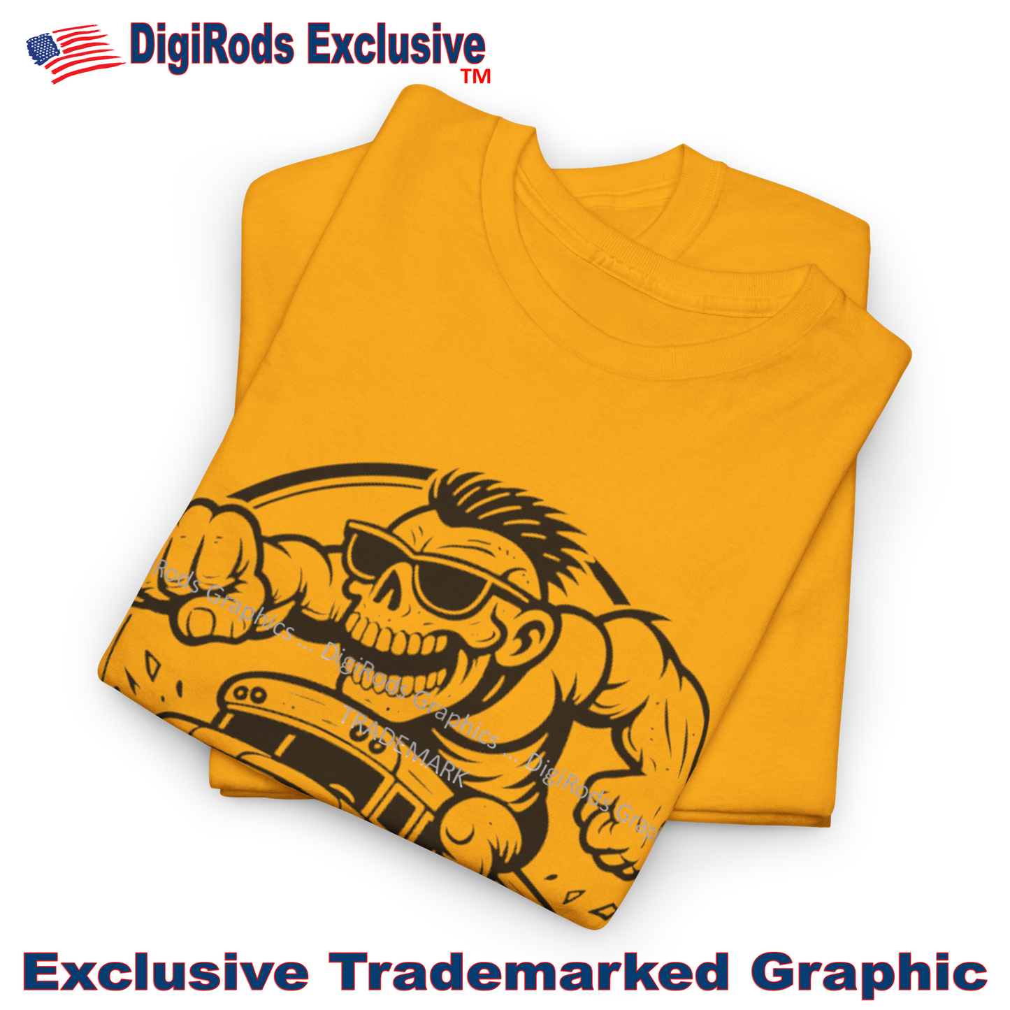 Zombie Crazy Hot Rod School Bus Driver DigiRods Cartoon Car Gold T Shirt