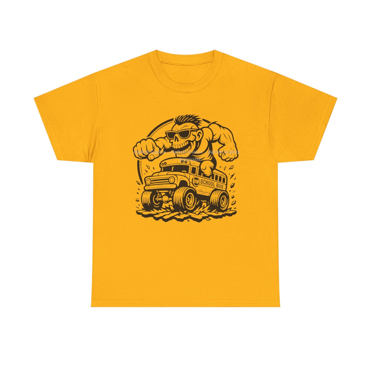 Zombie Crazy Hot Rod School Bus Driver DigiRods Cartoon Car Gold T Shirt